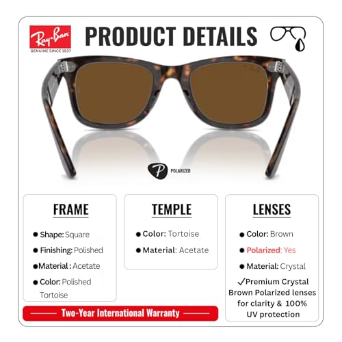 Image of Ray-Ban RB2140 ORIGINAL WAYFARER CLASSIC Square Shape Sunglasses for Men & Women with Official Eyewear Kit