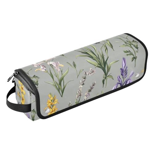 Bolsa de Viaje para Herramientas de Pelo y Tapete Resistente al Calor con Cremallera Impermeable para Planchas, Rizadores y Alisadores, Diseño Flores de Iris Gris miniatura 1