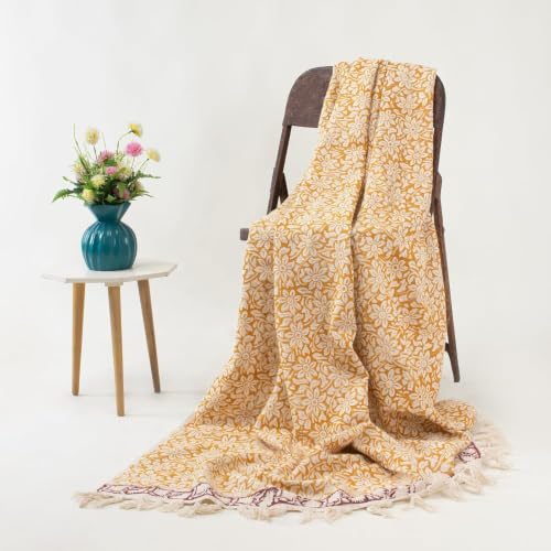 Image of Cotton Sofa Throw for Bedroom Yellow Flower Print Blanket - Soft and Cozy 50x70 Inches, Perfect for Home Decor, Couch, or Bed AC Comforter (Multi-Color 07)