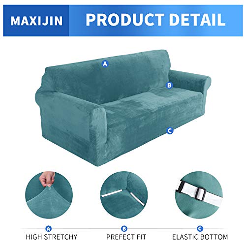 MAXIJIN Housse de canapé en Velours épais 3 Places Housse de canapé Super Extensible pour Chiens Cat Pet Friendly 1-Piece Elastic Furniture Protector Housse de canapé en Peluche (3 Places, Bleu Paon) - Image 4