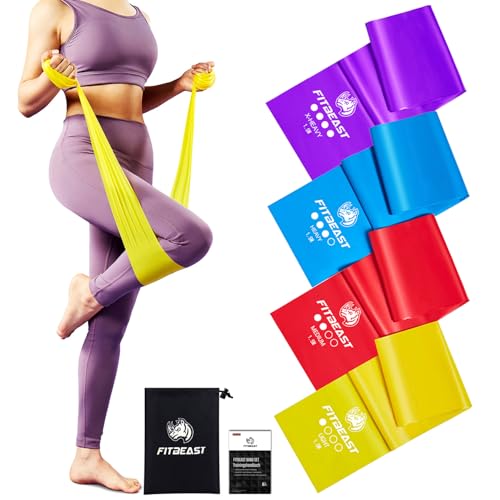 FitBeast Fitnessbänder 4er-Set, 1.5M Gymnastikbänder mit 4 Gymnastikband, Stretching Band mit Tragetasche & Übungsanleitung, Pilates Band für Fitnessband, Pilates, Yoga, Krafttraining, Physiotherapie