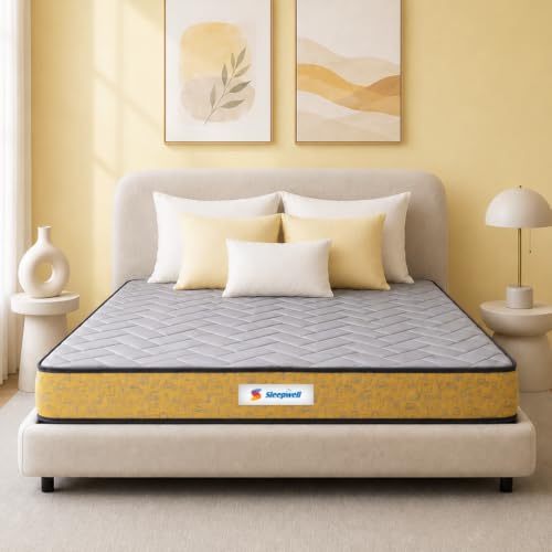 Image of Sleepwell Ortho Pro Spring Mattress | Double Size 84x47x6 Inch | Pocket Spring Orthopedic Support | Zero Partner Disturbance | Neem Fresche Anti-Microbial | Cool Yarn Fabric | 10 Years Warranty