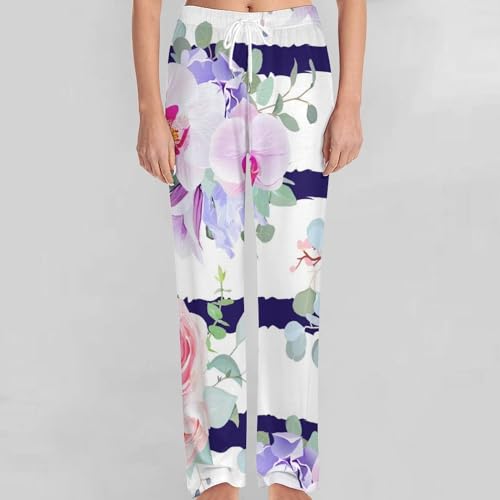 Bas de pyjama femme long rose pourpre en taille S avec poches - 3
