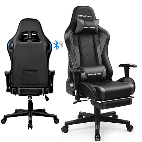 GTPLAYER-Silla-Gaming-con-Altavoz-Bluetooth-Reposapies-Escritorio-Oficina-Gamer-Ergonomica-con-Cojin-Reposabrazos-3D-Ajustables-Respaldo-Reclinable-Multifuncional-Gris-GTRACING-Series