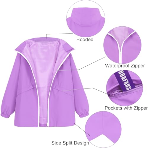 Image of MODAFANS Boys Girls Rain Jacket Waterproof lined Hooded RainCoats Windbreaker