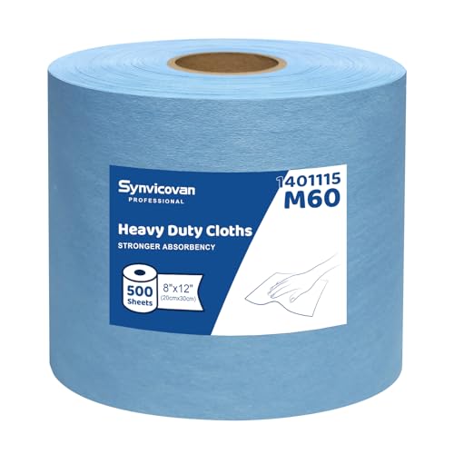 Synvicovan Jumbo Roll Industrial Cleaning Wipes, Super Absorbent Heavy Duty Cloths, Blue (1 Roll of 500 Sheets, 12"x 8" Each Sheet)