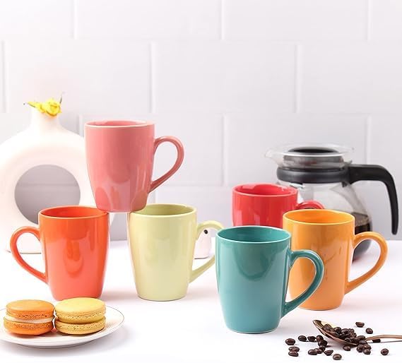 Anwaliya Ceramic Coffee Mug Set of 6 (280ml) Handcrafted Design Tea Cups Stackable, Chip Resistant, Large Serving Green Tea Cups, Edesia (Color May Vary)