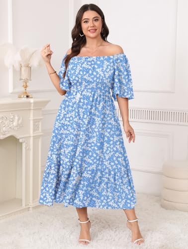 Image of CICIDUDU Plus Size Smocked Maxi Dresses for Curvy Women Square Neck Flowy Casual Summer Wedding Guest Dress