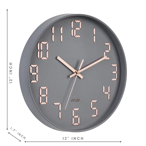 Image of SKYTONE Wall Clock 12 inch Silent Quartz Decorative Wall Clock Non-Ticking Classic Clock Round Easy to Read for Living Room, Bathroom, Kitchen, Office, School (Grey)