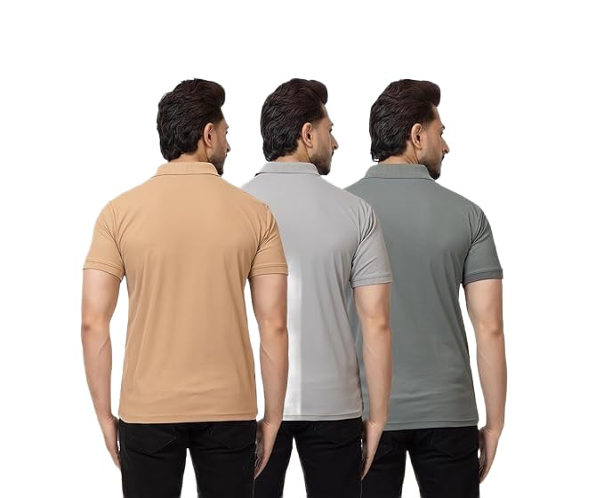Image of Regular Fit Half Sleeve Soft and Comfortable Solid Polo T-Shirt for Mens (Pack of 3)