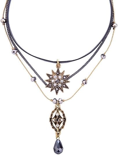 Choker Necklaces for Women, Black Gothic Multilayer Necklace Vintage Star Necklace Chain Leather Pendant Jewelry