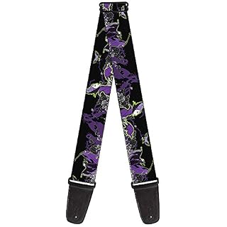 Buckle-Down GS-WDY088 Sangle de guitare Maléfique Diablo Roses noires Violettes 5,1 cm de large, 86,4 à 152,4 cm - Les Beatles, Paul McCartney, John Lennon, RIngo Starr, George Harrison