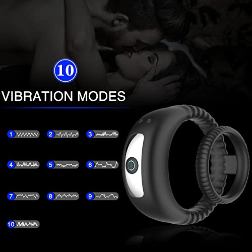 Dual penisring vibrators voor mannen, ISOI siliconen cockring clitorisstimulator met 10 modi vibratie, rekbare penisring erectie massager seksspeeltje voor mannen en paren, extreem - Afbeelding 5