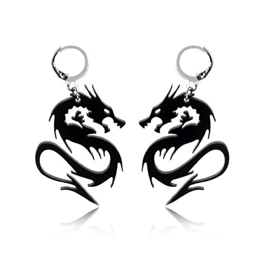 Acrylic Mirror Chinese Dragon Hoop Earrings Cool Punk Dragon Totem Stud Earrings for Women Girls Party Jewelry (Black)
