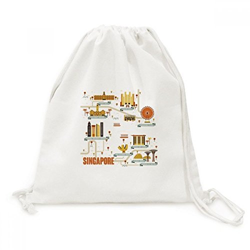 Toile Drawstring Backpack Singapour Vintage : Sac à dos à cordon au look rétro