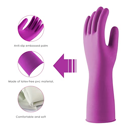 Homidek 3 Pairs Reusable Rubber Gloves For Dishwashing Cleaning,Latex Dish Washing Gloves With Flocked Cotton Liner, Water Resistant Household Gloves For Kitchen Bathroom #TOP2
