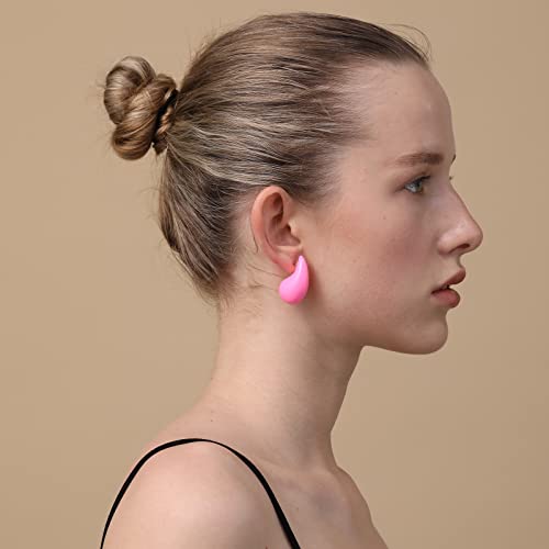 Image of Apsvo Chunky 14K Gold Plated Hoop Earrings for Women, Lightweight Waterdrop Hollow Open Hoops, Hypoallergenic Dupes Earrings
