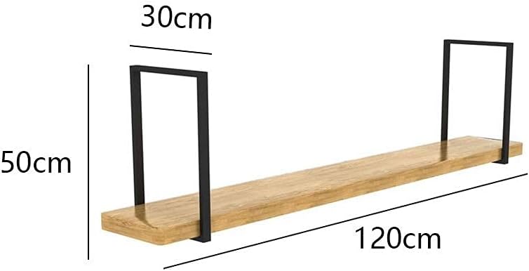 Black Wrought Iron Ceiling Frame Single-Layer Solid Wood Shelf Hanging Storage Rack for Restaurant and Bar 4 Sizes (120 * 30 * 50cm)