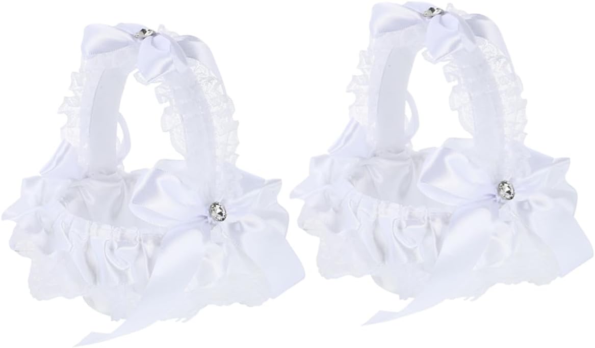 Hemobllo 2pcs Lace Flower Girl Baskets Handheld Petal Storage Basket Bride Flower Container Wedding Party Supplies