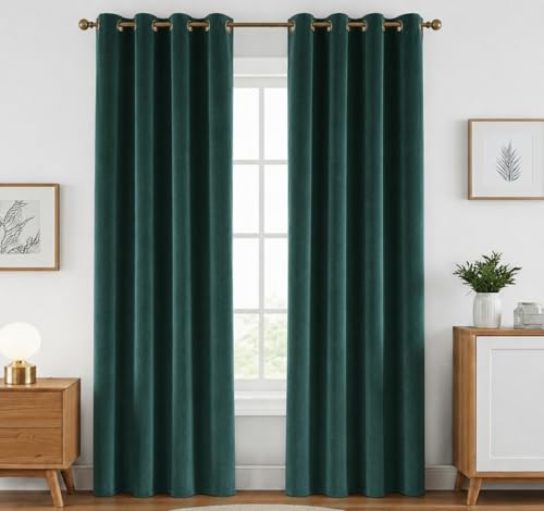 Image of Amazon Brand - Solimo Velvet Curtain Set of 2 (52x72 Inch) Plain Door & Window Curtains for Living Room & Bedroom |Eyelet Curtains for Home Decor in Dark Teal Color (4 feet x 6 feet)