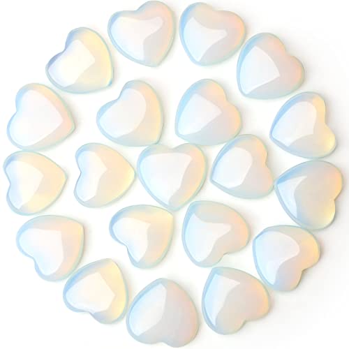Image of QINJIEJIE 20 PCS Opalite Heart Stones Natural Crystals Polished Healing Pocket Bulk Wholesale Healing Palm Thumb Love Set Reiki Energy Balancing Meditation Gift