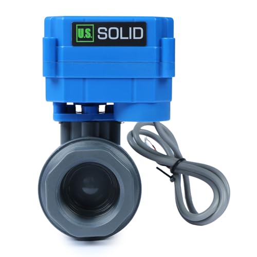 U.S. Solid Válvula de bola motorizada UPVC de 1 pulgada, válvula de bola eléctrica de plástico con puerto completo, retorno automático de 2 cables, 9-36 V CA/CC, normalmente cerrada