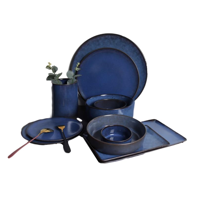 Talerze Niebieska Ceramiczna Zastawa Stołowa Styl Nordycki Talerz Do Steków W Stylu Zachodnim Talerz Do Sushi Miska Na Ryż Miska Na Zupę Miska Na Sałatkę Miska Na Makaro,A-7PCS