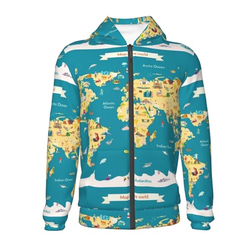 World Map With Landmarks Kid Hoodies Boys Zip Up Sweatshirts Girls Pullover with Pocket2