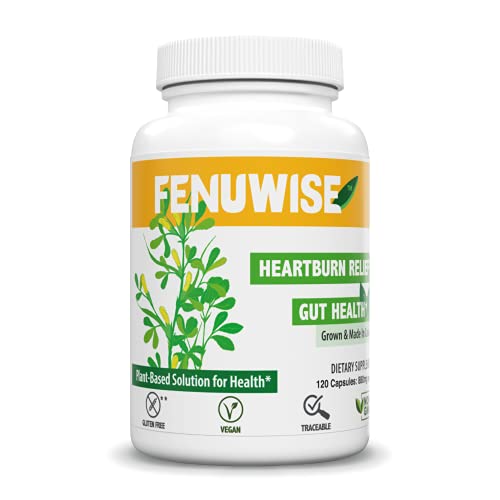 Fenuwiseâ¢ - Natural Fenugreek Fiber Capsule Supplement for Acid Relief - Premium Vegan Dietary Supplement Supporting Digestive Health, 120 Count