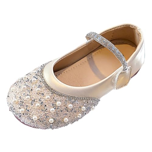 ZSpzx Girls Sequin Mary Jane Shoes Shinny Pearl Princess Shoe Low Heels Ankle Strap Flats Slip on Round Toe Non Slip Comfortable Fashion Dressy Wedding Parties Shoes for Toddler Little Kid Big Kid