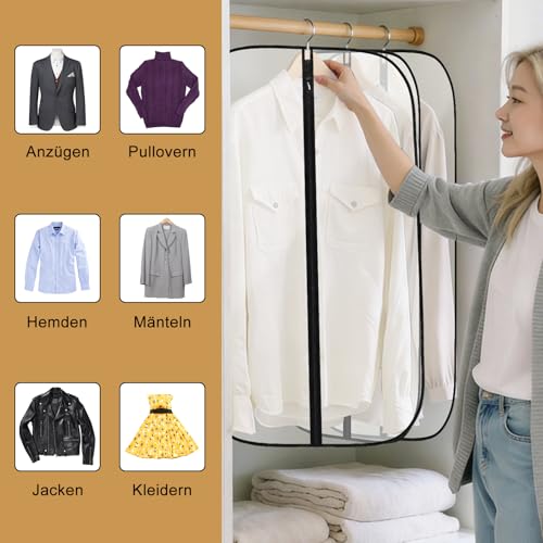 Pesutei 8 Stück Kleidersack, Halbtransparenten Kleidersäcke (60 x 100 cm) mit Reißverschluss, Anzug Schutzhülle Eignet Sich für Anzüge, Mäntel und Hemden, Mottenfest, Staubdicht und Wiederverwendbar