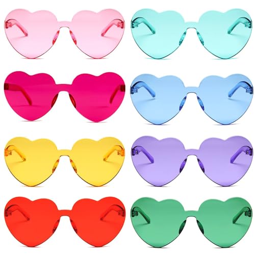 Marajdeclat 8 Pcs heart glasses Rimless love hearts sunglasses for Birthday Party Beach Party funny party glasses festival accessories Party Props(8)