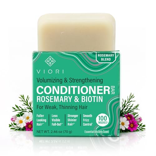 Viori Rosemary Conditioner Bar with Biotin - Rice Water Hair Conditioner Bar for Thinning Hair - Strengthening Shine Scalp Care - Plastic Free - Travel Friendly