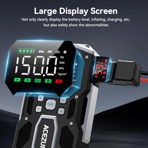 Image of Portable Car Jump Starter with Air Compressor, ACEZUK 160PSI 8000A Jump Starter (All Gas /10.0L Diesel), 12V Battery Jump Box Car Battery Jumper Starter with 3.4 inch LCD Display, 2 Lights