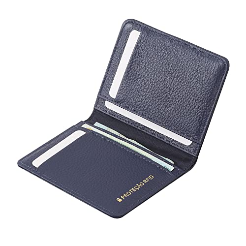 Carteira Masculina de Couro Bovino Legítimo com Proteção Antifurto RFID Couro50 661 (Marinho)