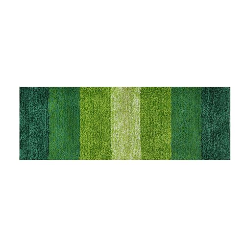 Image of Pano Textured Striped Runner Rug 45x130 cm Green | Anti-Skid, Super Soft & Ultra Absorbent Floor Runner | Quick Dry & Washable Runner for Bathroom, Kitchen, Bedroom & Living Room