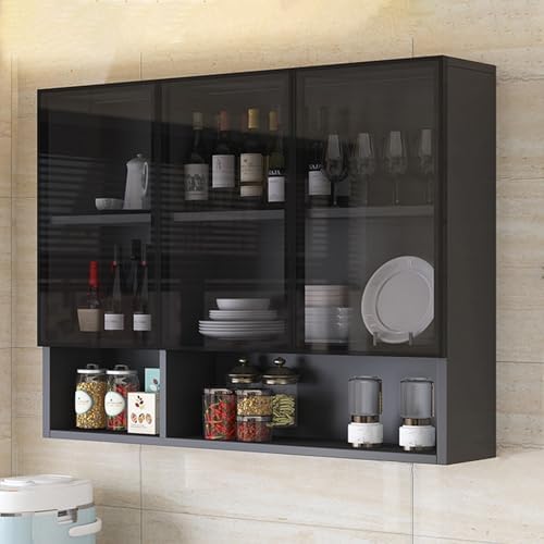 Wall-Mounted Glass Display Cabinet for Bathroom & Kitchen, Narrow Storage with Hidden Handle, Stylish Brown/Gray Finish, Over-The-Toilet Organizer, Living Room Decor