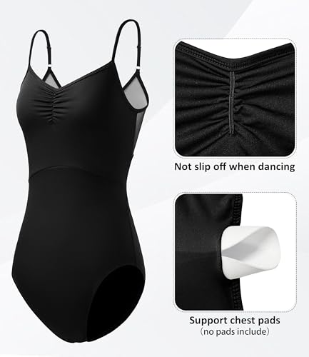 MOLLDAN Women Adjustable Mesh Dance Leotard with Chest Lining Ballet Dancewear,Full Front Lining(259195-06-M)
