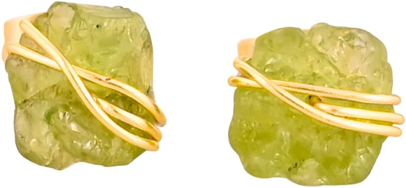 Gempires Wire Wrapped Raw Gemstone Stud Earrings for Women 14k Gold Plated Handmade Crystal Jewelry Hypoallergenic Minimal Natural Stone Earrings Gift