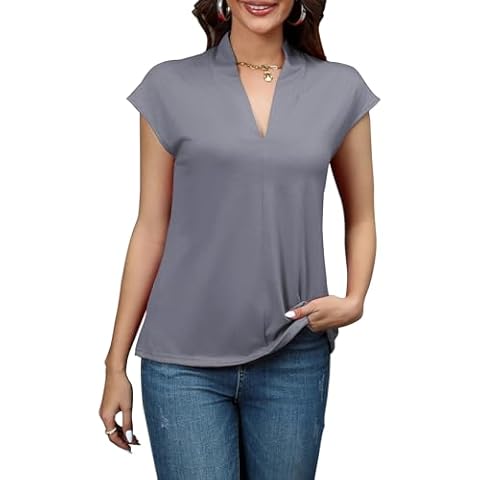 Defal Womens Summer Sleeveless Tank Tops to Wear with Jeans V Neck Casual Loose Flowy Shirts Blouse (XL,Grey) Cover