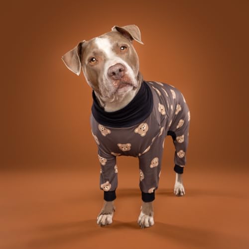 Spark Paws Hundepyjama, ultraweich und 4-Wege-Stretch, Erholungsanzug nach Operation, Schlafanzug Onesie für Kleine, Mittlere und Große Hunde - Bear Black - XL