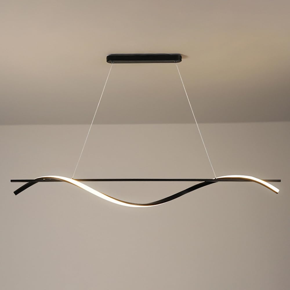 Lampe Suspendue linéaire à LED, plafonnier Noir, éclairage Suspendu en Forme de Vague, 3000K, pour îlot de Cuisine, lustres pour Salle à Manger, Chambre à Coucher, Lampes de Bureau