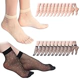 20 Pairs Sheer Dot Socks Short Nylon Socks for Women Thin Ankle Speckles Stocking (Speckles, Nude 10 Pairs and Black 10 Pairs)