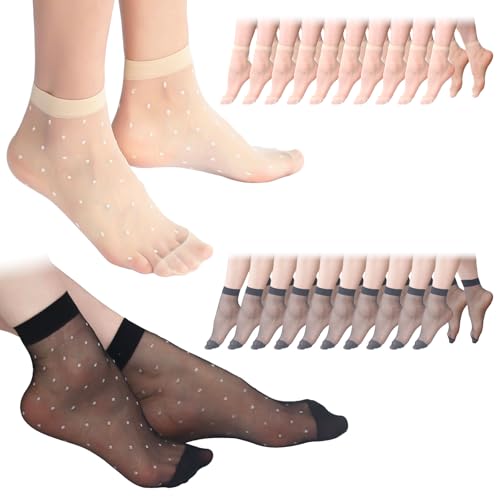 Consejos para Comprar Calcetines y medias para Mujer los más recomendados. 41 20 pares de calcetines cortos de nailon para mujer, calcetines finos con motas de tobillo (motas, 10 pares nude y 10 pares negros)