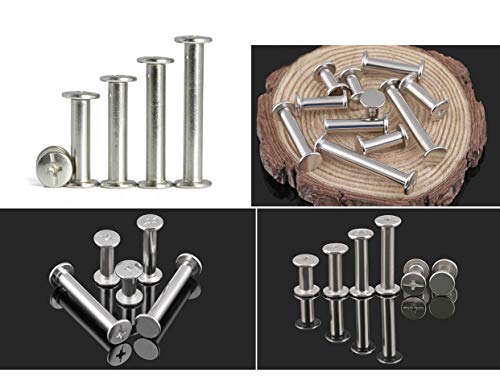 Lby 100Pcs Phillips Chicago Screws Binding Screw Posts,M5 X 10/20/30/40/50Mm Book Screws,Binding Barrels And Screws Assortment Kit, For Leather Saddles Purses Belt Repair,Nickel-Plated #TOP3