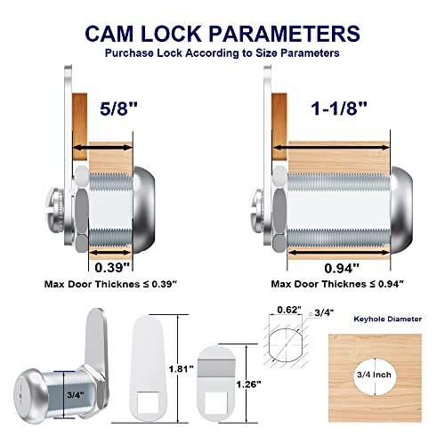 Jayseon 6 Pcs Mailbox Lock, 1-1/8" Cabinet Locks And Cam Locks For Toolbox Keyed Alike, Secure Drawer And File Cabinet With Dust Cover, Zinc Alloy #TOP1
