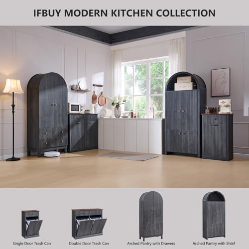 Image of IFBUY Tilt Out Laundry Hamper Cabinet, Modern Trash Can Cabinet, Dark Gray