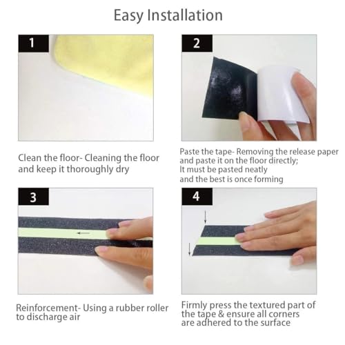Image of Anti Slip Tape for Stairs with Glow in Dark Center Stripe, 2 Inch x 5 Meter Waterproof Grip Tape Roll for Stair Treads, High Traction Non Skid Safety Strips for Indoor Outdoor Steps
