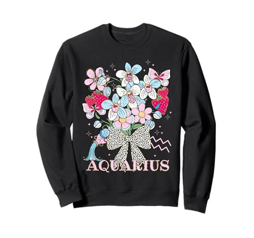 Acuario Zodiac Mujeres Fresa Coqueta Arco Floral Agua Sudadera