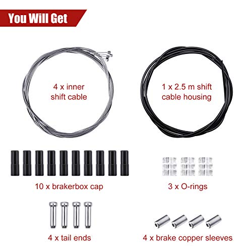 4 Pack Bike Brake Gear Shifter Cable Kit, Universal Bicycle Change Cable Bike Shift Cable And Transmission Cable, Bicycle Cycling Shifter Cable Housing Kit For Mountain Road Bike Repair, Black #TOP2